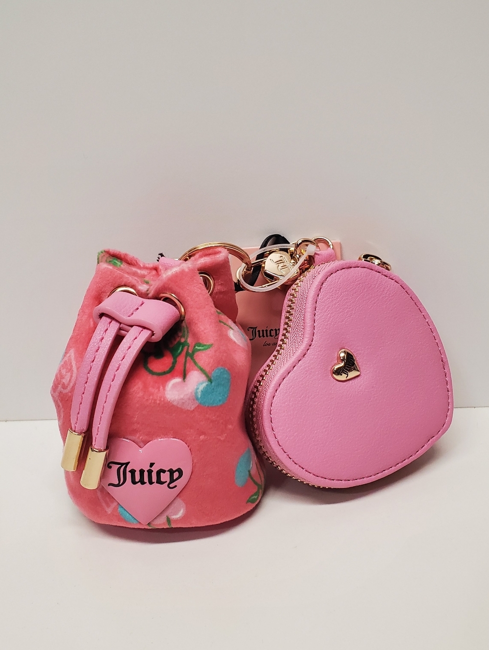 Y2k Juicy Couture Retro Cherry draw string & heart micro bags pink lemonade